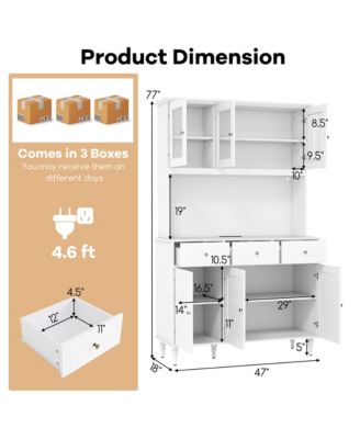 77''  MDF, Engineered Wood LED Lights and Power Outlets Tall Kitchen Pantry Storage Cabinet
