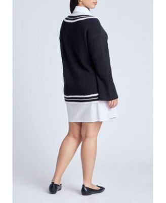 Women's Plus Size Striped Sweater Twofer Mini Shirt Dress