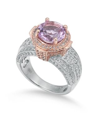 Suzy Levian Two-Tone Sterling Round Cut Center Topaz Cocktail Milano Ring
