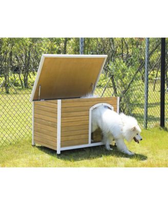 Yellow Medium Wooden Outdoor Dog House with Adjustable Plastic Feet and Elevated Floor