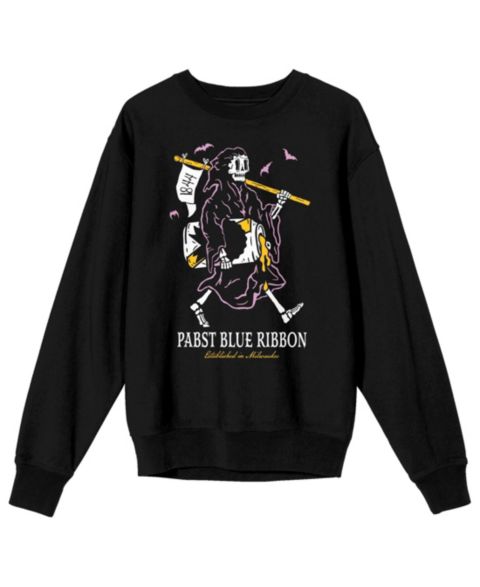 Мужская толстовка Pabst Blue Ribbon Grim Reaper Enjoying a Beer Adult Black Crew Neck Sweatshirt-3XL, цвет: Чёрный