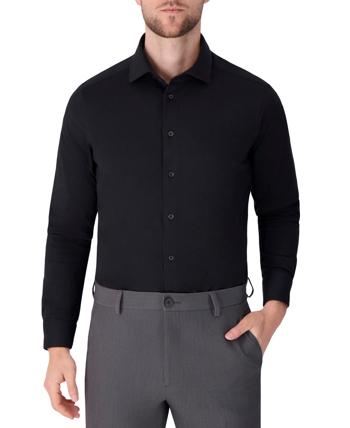 Victor Emmanuel Men's Mitered Cuffs Dress Shirt