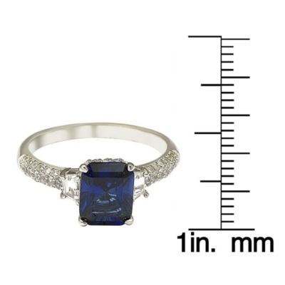 Suzy Levian Sterling Silver Sapphire & Created White Sapphire Emerald Cut Proposal Ring