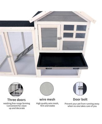 Outdoor Gray Wood Pet House with a Deeper Pull Out Tray  for Small Animals