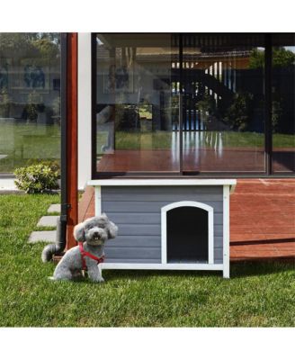 24 in H. Gray Small Wooden Outdoor Dog House with Elevated Floor