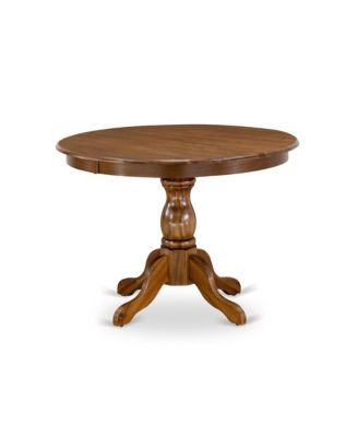 3-Piece Dining Set with Acacia Walnut Round Table and 2 Grey Linen Fabric Chairs with Slatted Backs, Mid-Century Style