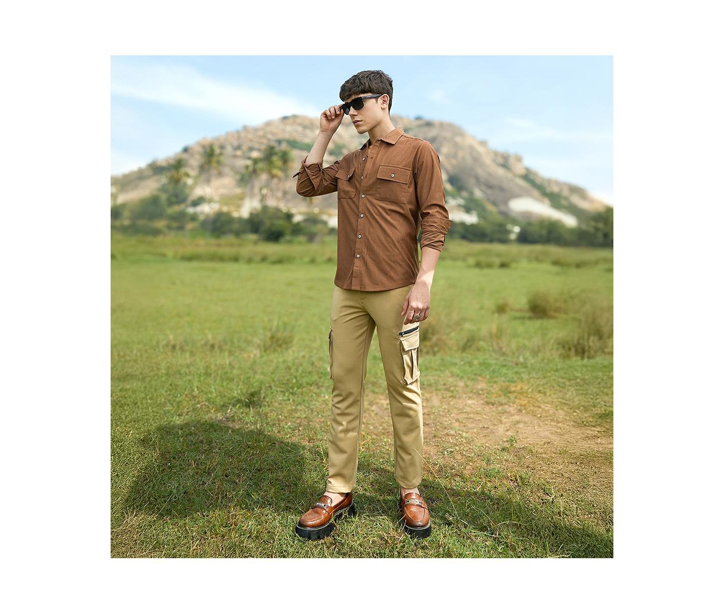 Мужская рубашка Cahoot Campus Sutra Solid Ribbed Utility, цвет: Коричневый — фото 6