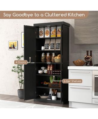 72.5'' Kitchen Pantry w/4 Door 6-Tier Shelves Freestanding Modern Storage