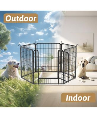 6 Black Panels 31.7 in H. Heavy Duty Metal Pet Exercise Pen with Door for Outdoor, Indoor