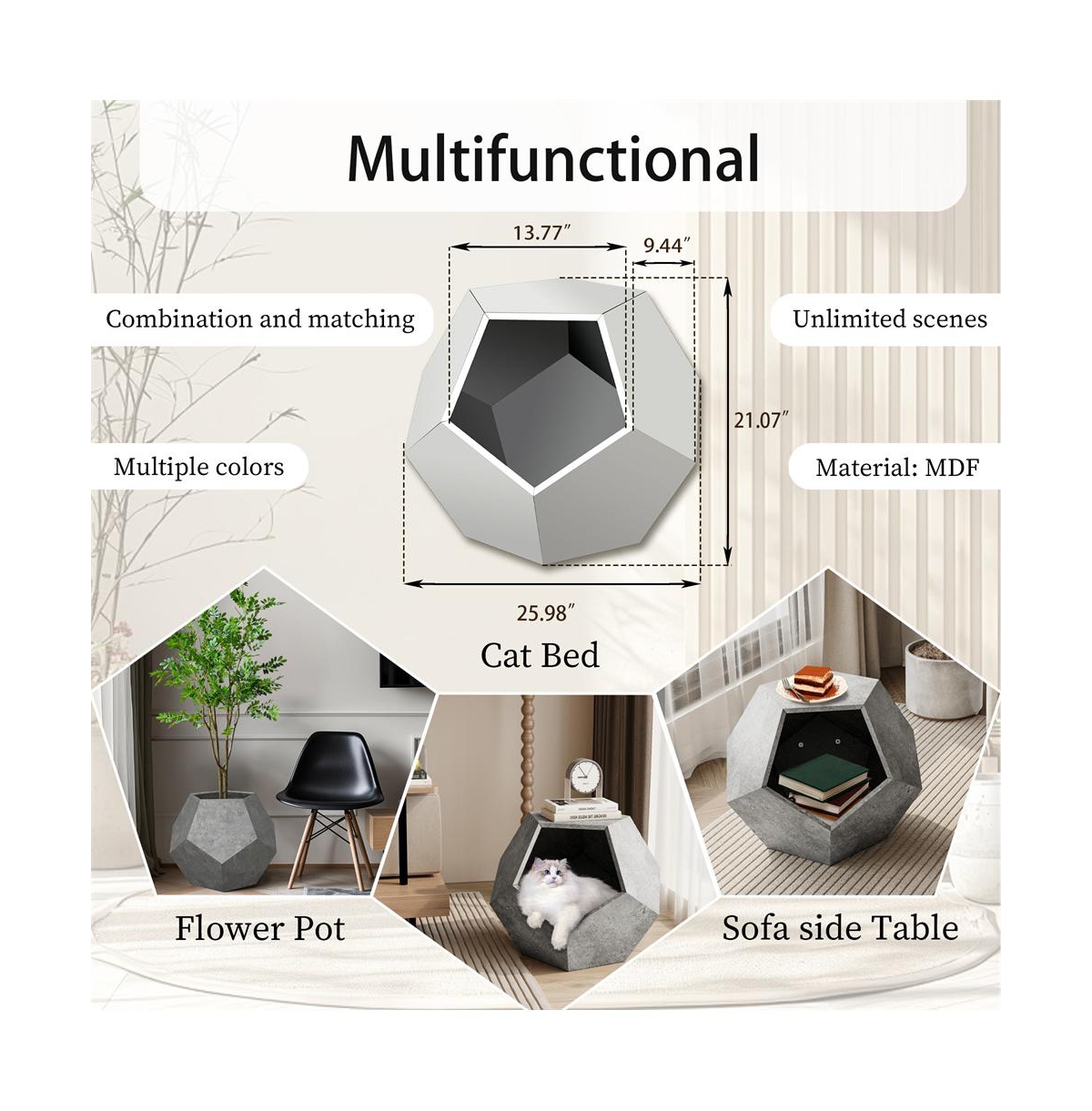 Aostirmotor 25.98 in W. Cement Gray Modern Pet Furniture Cat Carrier Sofa Side Table