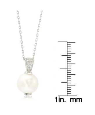 Suzy Levian Sterling Silver Pearl & White Sapphire Classic Solitaire Pendant