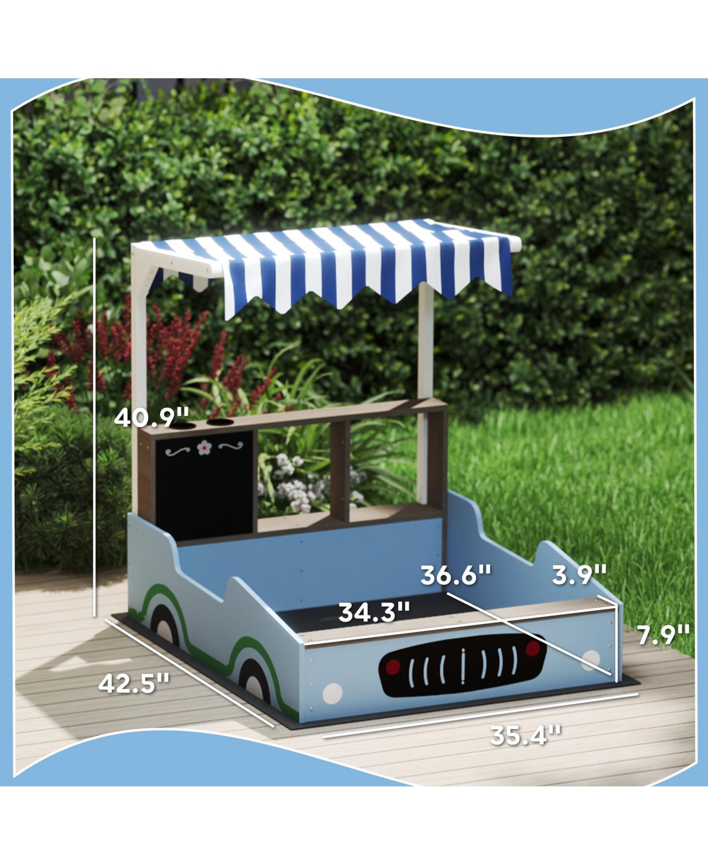 Детская игрушка Qaba Kids Wooden Grocery Store Sandbox with Canopy, 42.5" L x 35.4" W x 40.9" H, Ages 3-7, цвет: Синий — фото 4