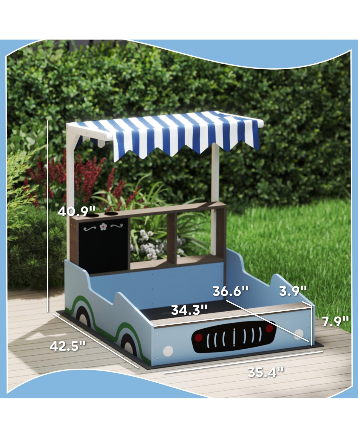 Qaba Kids Wooden box, Grocery Store Outdoor Box with Canopy,