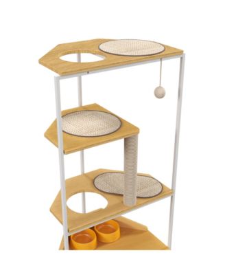 Corner Cat Tower Cat Tree with Scratching Post Cat House with Feeding Station and Climbing Platforms