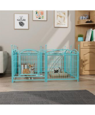 24 in H. 8 Blue Panels Heavy Duty Metal Dog Pen Pet with Door  for Large Medium Small Dogs Indoor Outdoor