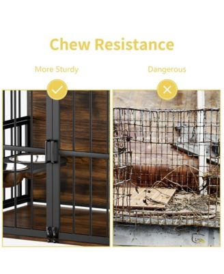 48 in. Furniture Style Large Dog Crate with 360° Adjustable Raised Feeder for Dogs