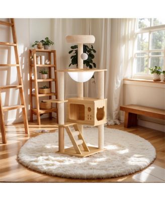 49 in. Wood Cat Tower with Acrylic Hammock for Small Large Cats