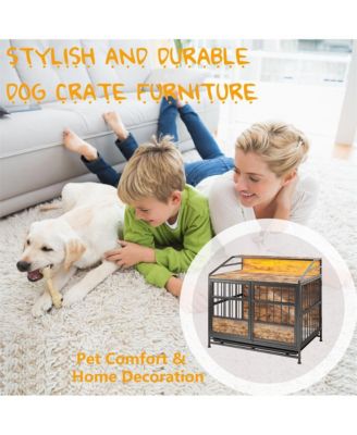 Brown Multi-function Dog Crates with Storage Large Wooden Dog Kennel with Double Doors for Large Medium Dog