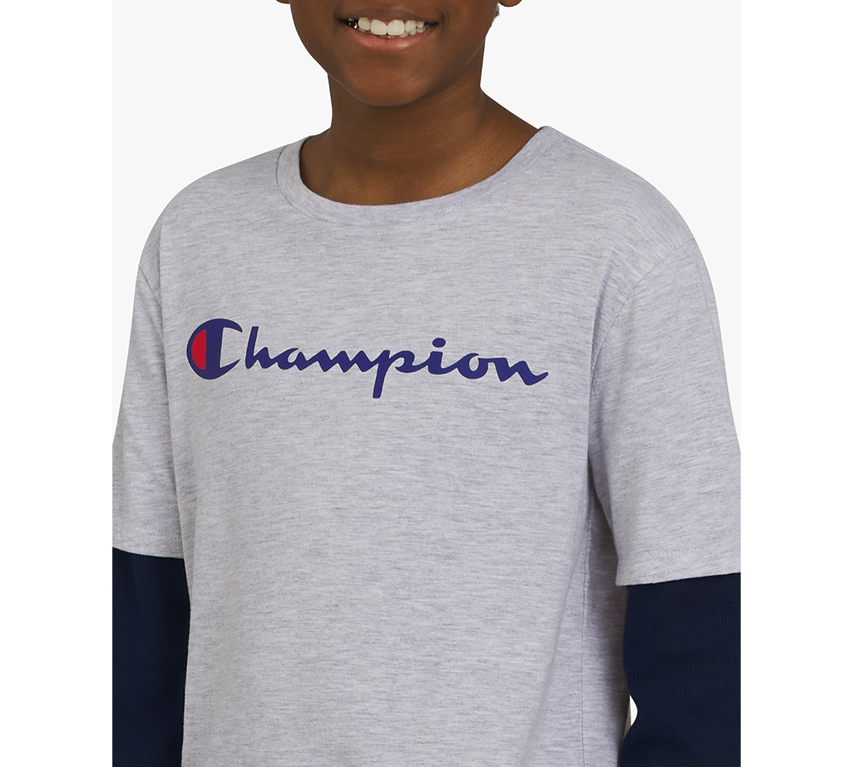 Champion Big Boys Layered-look Logo Graphic T-shirt In Gray