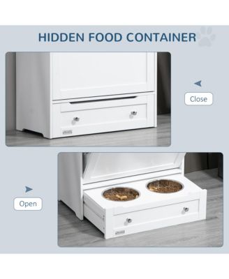 Pet Feeder Cabinet with Raised Bowls and Storage White
