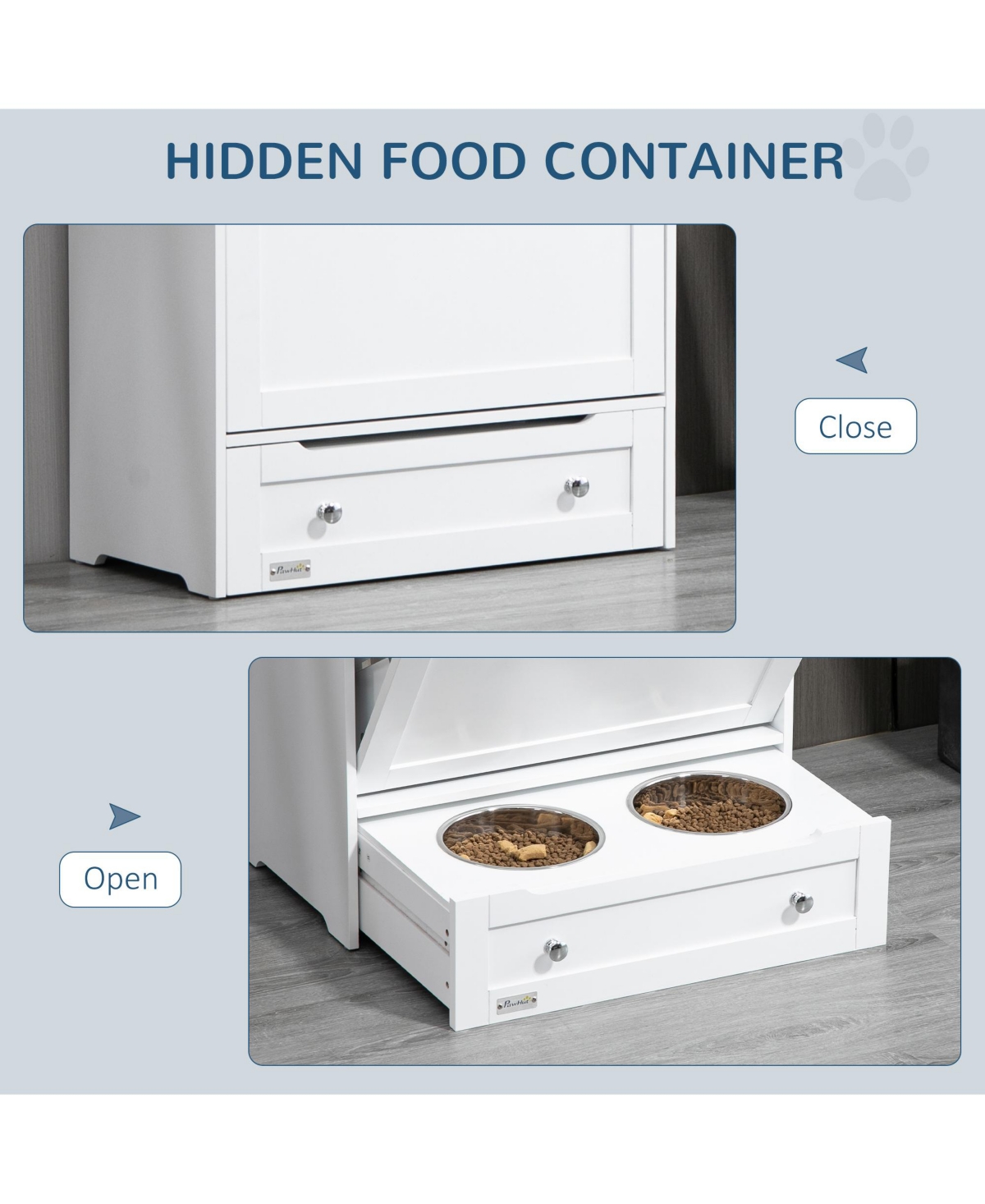 Aostirmotor Pet Feeder Cabinet with Raised Bowls and Storage White