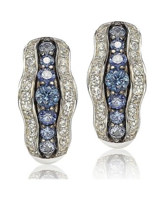Suzy Levian Sterling Sapphire and Created Sapphire Curvy Frame Huggie Hoop Earrings