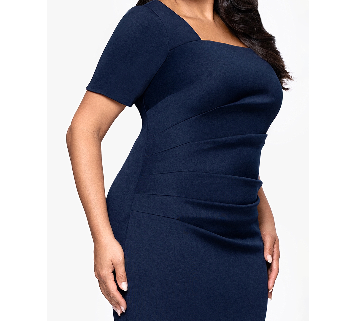 Betsy & Adam Plus Size Long Tech Scuba Open Back Dress In Blue