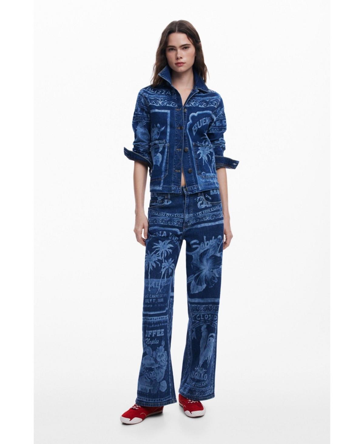 Desigual Palm Tree Denim Jacket In Blue