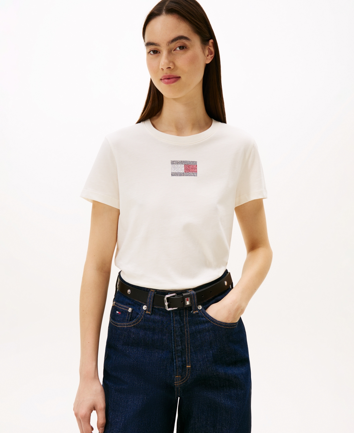 Tommy Jeans Women's Regular Fit Party Flag T-shirt In White