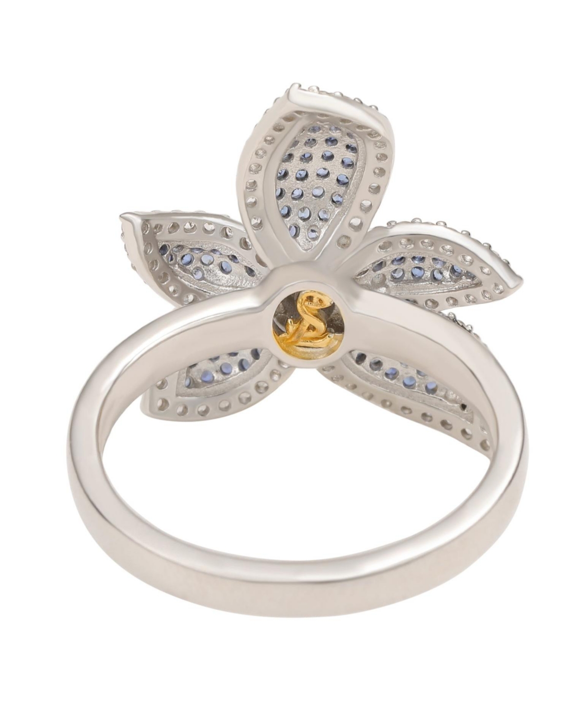 Suzy Levian New York Sterling Silver Sapphire & White Flower Ring