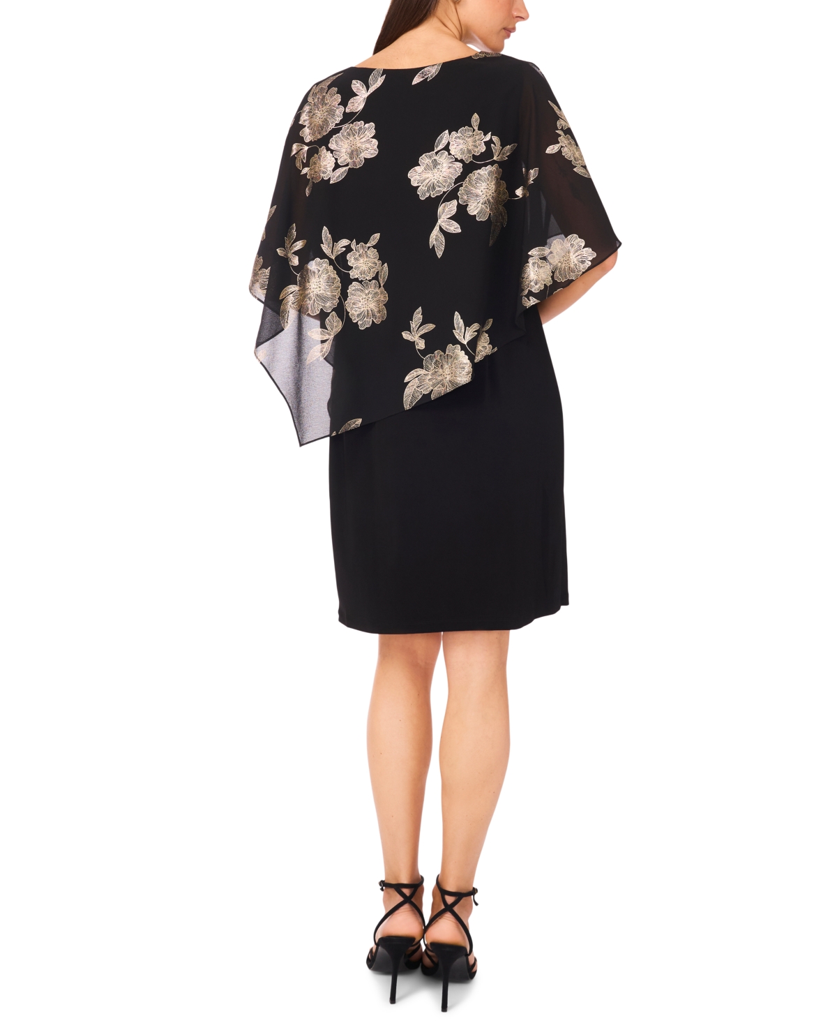 Msk Petite Cape Round Neck Midi Dress In Black