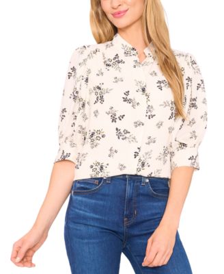 CeCe - Women's Floral 3/4-Sleeve Collared Button Down Top