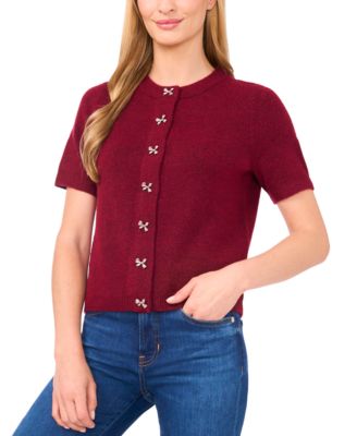 Women's Short Sleeve Bow Button Cardigan Sweater