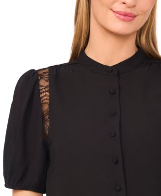 Women's Short Sleeve Shoulder Lace Detail Top