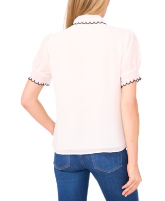 Women's Scallop Contrast Trim Button Up Top