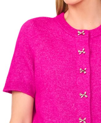 Women's Short Sleeve Bow Button Cardigan Sweater
