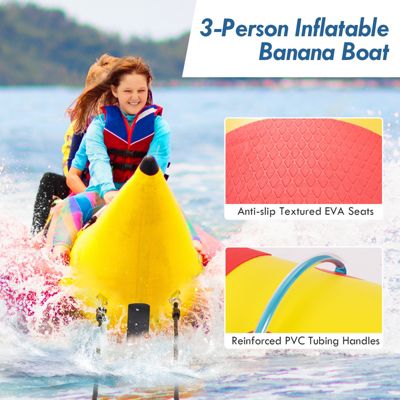 3-Person Inflatable Banana Boat with Electric Air Pump, Carrying Bag, and Repair Kit