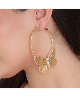Gold-Tone Butterfly Hoop Earrings with Textured Wings