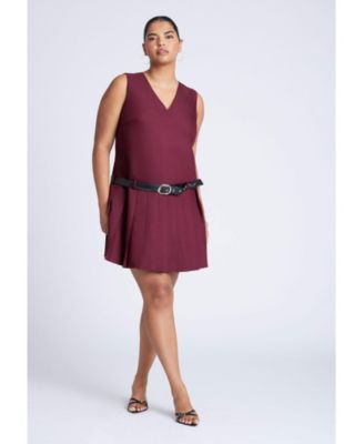 Women's Plus Size Pleated Mini Dress With Belt