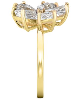 Lab-created White Sapphire 3-5/8 ct. t.w. Flower Statement Ring with Diamond Accent in 14K Gold-Plated Sterling Silver