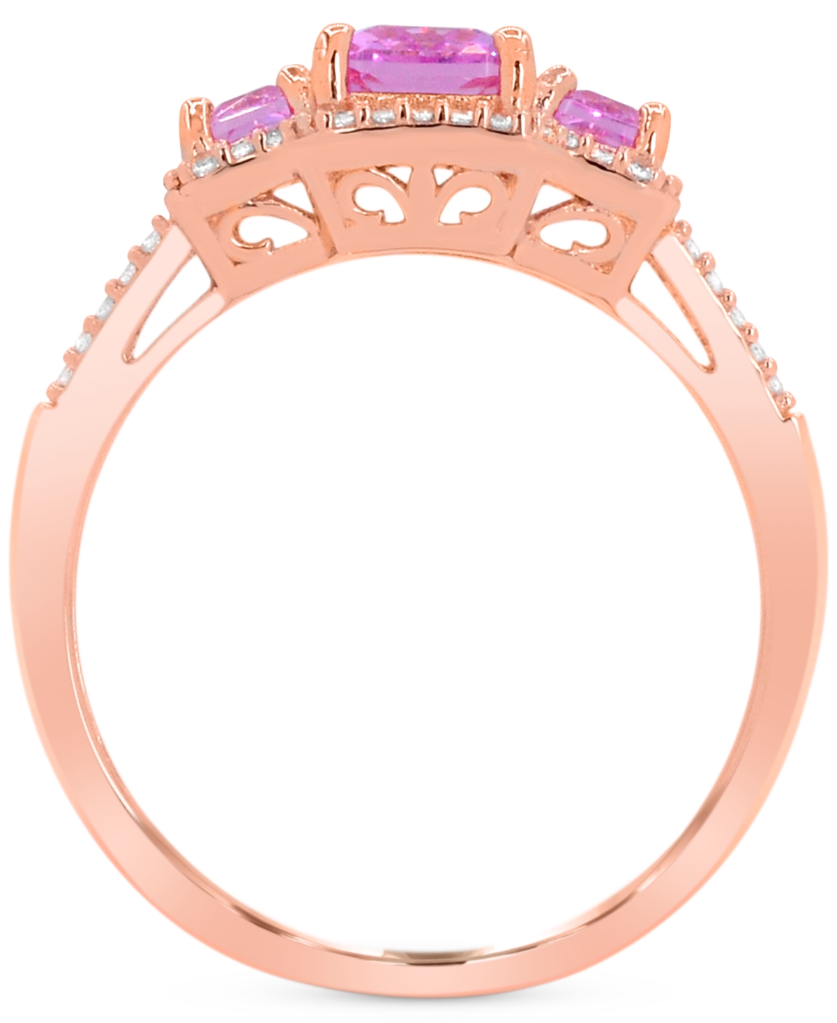 Macy's Lab Grown Sapphire (1-1/3 Ct. T.w) And Lab Grown White Sapphire (1/8 Ct. T.w) Ring In Sterling Silve In Pink