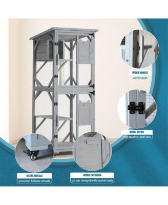 70.9 in. H Outdoor Cat Enclosure on Wheels with Upgraded Resting Box Waterproof Roof in Gray