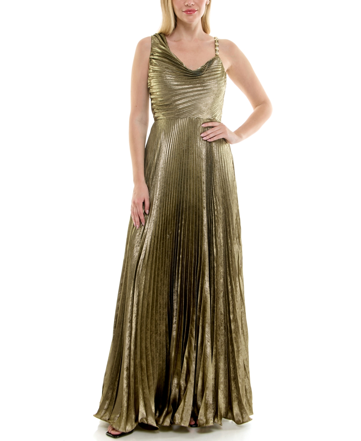 Taylor Women's Cowl Neck Sunburst Pleating Dress