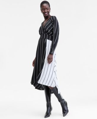 I.N.C. International Concepts - Women's Multi-Stripe Surplice-Neck Midi Dress