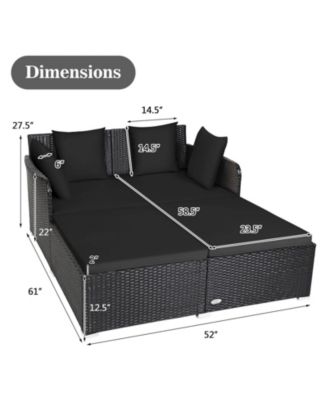 Outdoor Patio Rattan Daybed Thick Pillows Cushioned Sofa Furniture