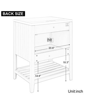 24" Modern Bathroom Vanity with Ceramic Sink, Solid Wood Frame, Open Style Shelf