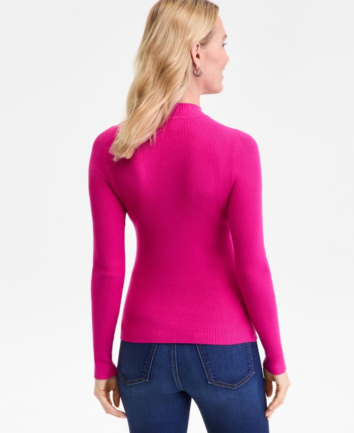 Inc International Concepts Women's Detail Ribbed Mock Neck Sweater, Created For Macy's In Pink