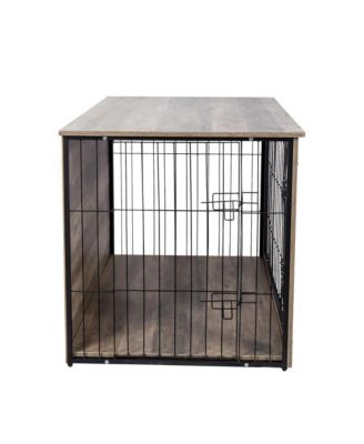 Natural Wooden Dog Crate Indoor Dog Kennel with Double Doors