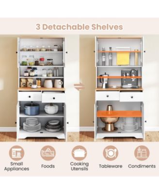 Pantry Cabinet 67'' Tall Kitchen Floor Cabinet w/ 2 Removable Shelves 2 Drawers
