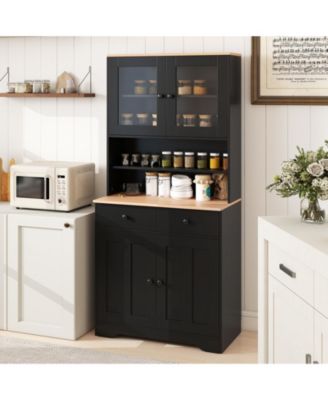 Pantry Cabinet 67'' Tall Kitchen Floor Cabinet w/ 2 Removable Shelves 2 Drawers